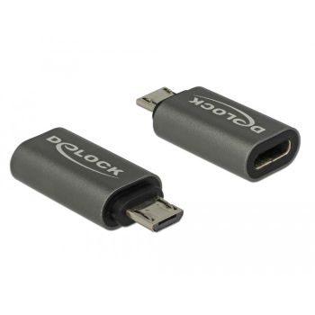 Адаптер Delock, USB 2.0, Micro-B мъжко - USB Type-C женско, Черен