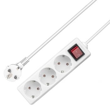 Extension socket No brand, 3 way, 250V, 16A, Cable, 3m., With switch, White - 17875