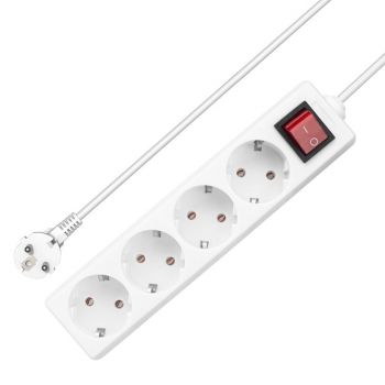 Extension socket No brand, 4 way, 250V, 16A, Cable, 3m., With switch, White - 17878
