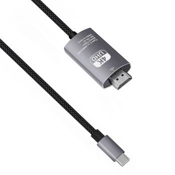 Кабел DeTech, USB-C – HDMI, 2.0m, 4K, 30Hz, Braided, Gray - 18393