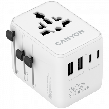 Зарядно устройство CANYON Travel Adapter OnTour 20 EU/UK/US/AUS 70W  White