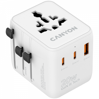Зарядно устройство CANYON Travel Adapter OnTour 20 EU/UK/US/AUS 20W  White