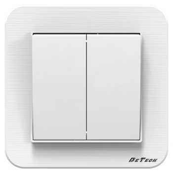 2 gang 1 way light switch DeTech DE-9223-02, With frame, 10A, 250V, For built-in, IP20, White - 75029
