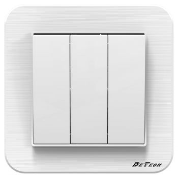 3 gang 1 way light switch DeTech DE-9223-03, With frame, 10A, 250V, For built-in, IP20, White - 75030