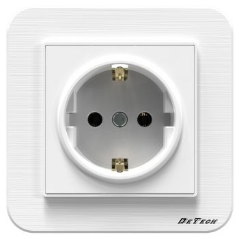 1 gang earthed SCHUKO socket outlet DeTech DE-9223-42, With frame, For built-in, 16A, 250V, IP20, White - 75033