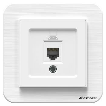 Single computer socket RJ45, DeTech DE-9223-61, Cat5E, For built-in, IP20, White - 75035