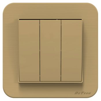 3 gang 1 way light switch DeTech DE-9223-03, With frame, 10A, 250V, For built-in, IP20, Gold - 75045