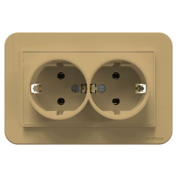 2 gang earthed schuko socket outlet DeTech DE-9223-52, With frame, For built-in, 16A, 250V, IP20, Gold - 75049