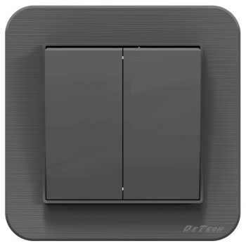 2 gang 1 way light switch DeTech DE-9223-02, With frame, 10A, 250V, For built-in, IP20, Gray - 75059