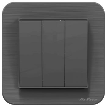3 gang 1 way light switch DeTech DE-9223-03, With frame, 10A, 250V, For built-in, IP20, Grey - 75060