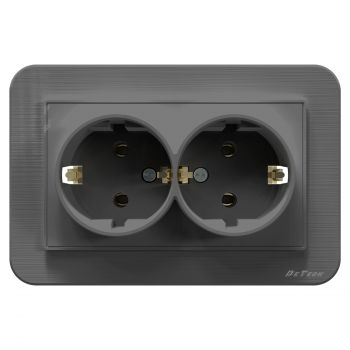 2 gang earthed schuko socket outlet DeTech DE-9223-52, 16A, 250V, For built-in, IP20, Grey - 75064