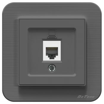 1 gang computer socket DeTech DE-9223-61, RJ45, Cat5E, For built-in, IP20, Grey - 75065