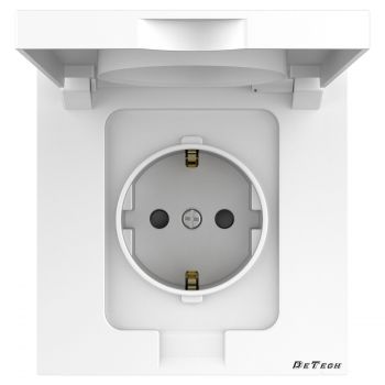 1 gang earthed SCHUKO socket outlet with waterproof cover DeTech DE-9225-45, 16A, 250V, IP40, White - 75078