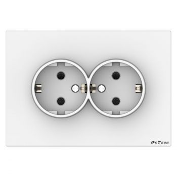2 gang schuko socket outlet DeTech DE-9225-52, For built-in, 16A, 250V, IP20, White - 75079