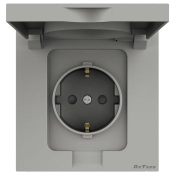Single moisture-proof power socket DeTech DE-9225-45, Schuko, 16A, 250V, IP40, Grey - 75099