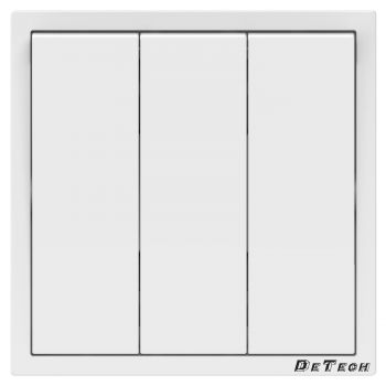 Triple electric light switch DeTech DE-9227-03, With frame, 3 gang 1 way, 10A, 250V, Concealed, IP20, White - 75107