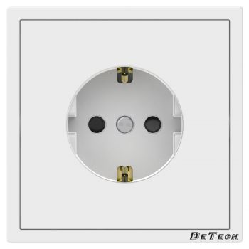 Single power socket DeTech DE-9227-42, With frame, Schuko, Concealed, 16A, 250V, IP20, White - 75109