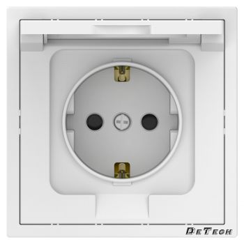 Single moisture-proof power socket DeTech DE-9227-45, Schuko, 16A, 250V, IP40, White - 75110
