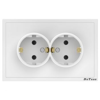 Double power socket DeTech DE-9227-52, With frame, Schuko, Concealed, 16A, 250V, IP20, White - 75111