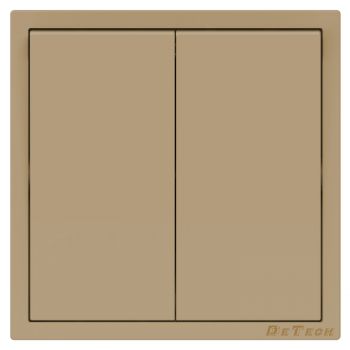 Double electric light switch DeTech DE-9227-02, With frame, 2 gang 1 way , 10A, 250V, IP20, Gold - 75121