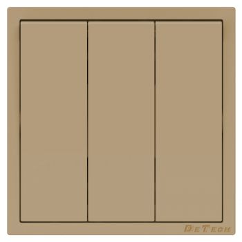 Triple electric light switch DeTech DE-9227-03, With frame, 3 gang 1 way, 10A, 250V, Concealed, IP20, Gold - 75122