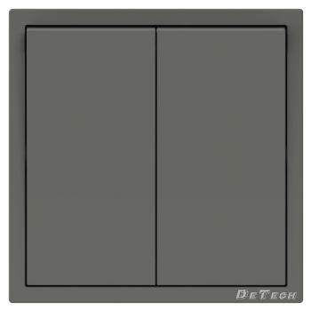 Double electric light switch DeTech DE-9227-02, With frame, 2 gang 1 way, 10A, 250V, IP20, Grey - 75135