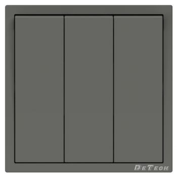 Triple electric light switch DeTech DE-9227-03, With frame, 3 gang 1 way, 10A, 250V, Concealed, IP20, Grey - 75136