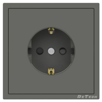 Single power socket DeTech DE-9227-42, With frame, Schuko, Concealed, 16A, 250V, IP20, Grey - 75138