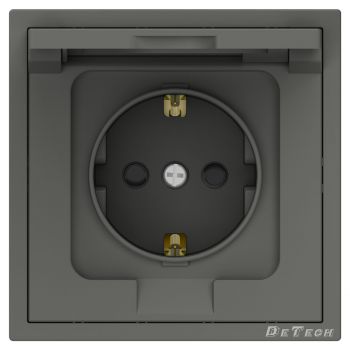 Single moisture-proof power socket DeTech DE-9227-45, Schuko, 16A, 250V, IP40, Grey - 75139
