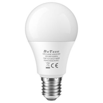 LED Bulb DeTech, A60, E27, 15W, 4000K, 1521lm - 77005