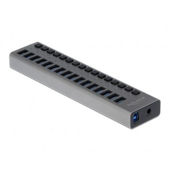 USB хъб Delock 63739, 16 Ports + Switch, Висока скорост, Подсветка, Сив
