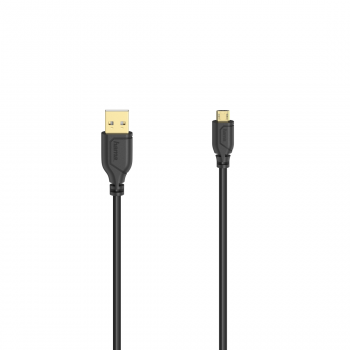 Кабел HAMA Flexi-Slim, USB 2.0 мъжко - micro USB мъжко, 0.75 м., Позлатени конектори, Черен