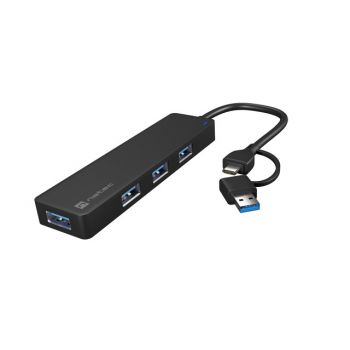 Аксесоар за настолен компютър Natec Hub Mayfly USB-C 3.0 4 Port + USB-A Adapter Black