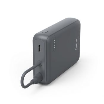 HAMA Външна батерия &bdquo;Travel&ldquo; с кабел, 10000mAh, 2 изхода: 2x USB-C, антрацит