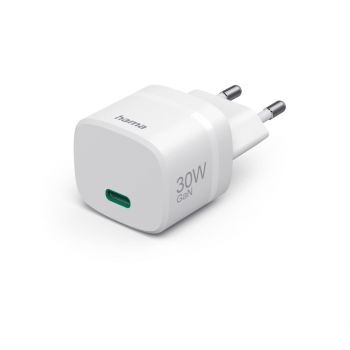 HAMA Зарядно устройство, 30 W, GaN, USB-C, PD/Qualcomm&reg;, Zero Standby, бяло