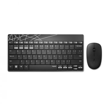 Комплект клавиатура и мишка RAPOO 8000M Multi mode, Bluetooth &2.4Ghz, Безжичен, Черен