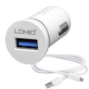 Зарядно устройство за кола LDNIO DL-C12, 5V/2.1A, с 1 USB порт, с кабел за iphone 5/6 
