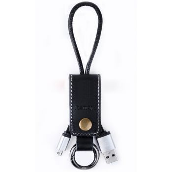 Кабел за данни micro USB, Remax RC-034I, ключодържател, естествена кожа,Черен 