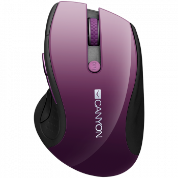 Мишка CANYON Безжичен, Оптичен, 1600dpi</br>1000dpi, blue LED, 6 buttons, DPI 1000/1200/1600, Purple pearl gloss