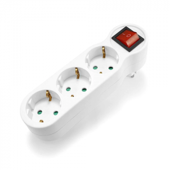 Разклонител No brand, 3 Гнезда, 220V, С ключ, Без кабел, Бял 
