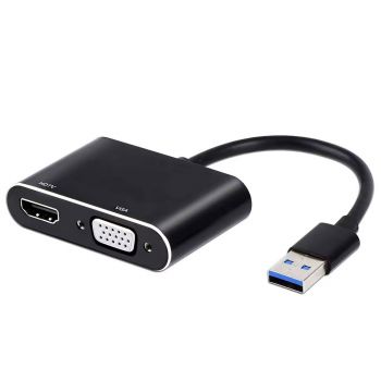 Адаптер DeTech, USB 3.0 – HDMI+VGA, Gray - 17843