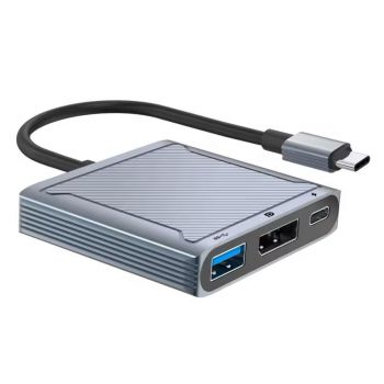Адаптер DeTech, USB-C - DP 8K 60HZ, USB3.0, PD 60W, Gray - 17845