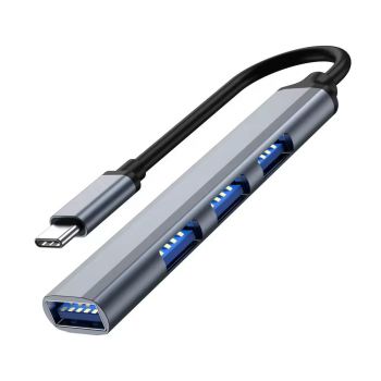 USB хъб DeTech, 4 ports, USB-C to 4xUSB3.0, Gray - 17847