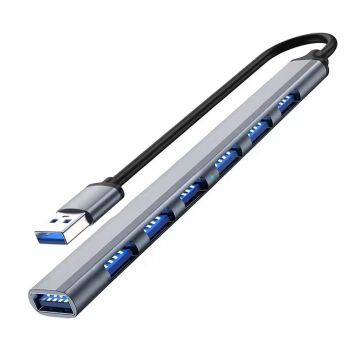 USB хъб DeTech, 7 ports, USB to 7xUSB3.0, Gray - 17848