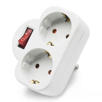 Extension socket No brand 7392N, 2 way, 220V, With switch, Without cable, White - 17868