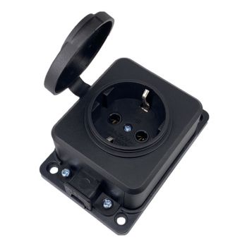 Extension socket No brand 5701, 1 way, 250V, 16A, Waterproof, Without cable, Black - 17870