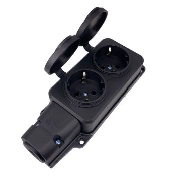 Extension socket No brand 5702, 2 way, 250V, 16A, Waterproof, Without cable, Black - 17871