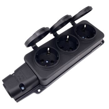 Extension socket No brand 5703, 3 way, 250V, 16A, Waterproof, Without cable, Black - 17872