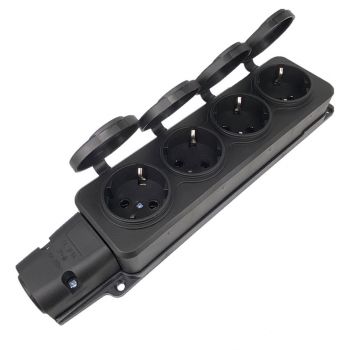 Extension socket No brand 5704, 4 way, 250V, 16A, Waterproof, Without cable, Black - 17873