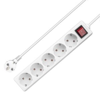 Extension socket No brand, 5 way, 250V, 16A, Cable, 1m., With switch, White - 17880